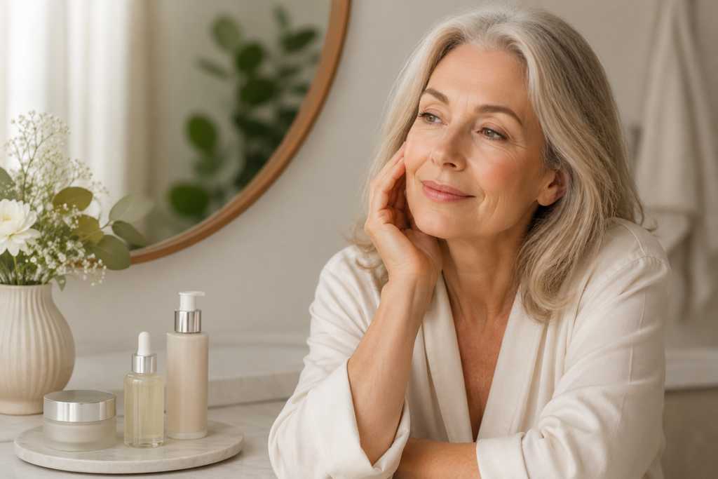 Mature woman following a simple skincare routine
